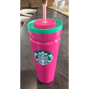 Starbucks 2024 Christmas Vacuum Insulated Tumbler Twist in pink and green 24 oz